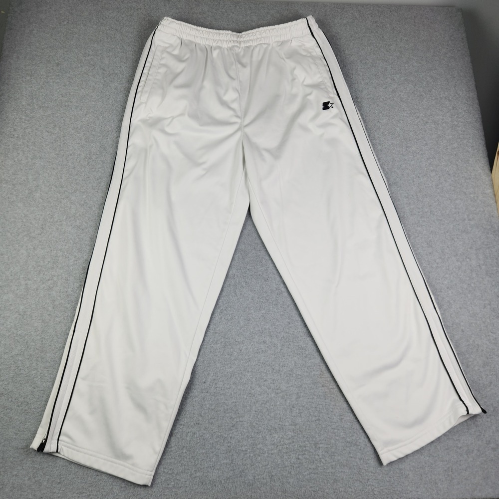 Starter Track Pants Mens Large White Side Stripe Ankle Zip Athletic Relaxed Fit
